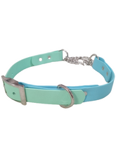 Load image into Gallery viewer, Mint/sky blue biothane martingale collar 1in wide strap small to xxl