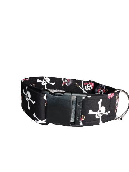 2in wide xl adjustable dog collar halloween jolly rodger