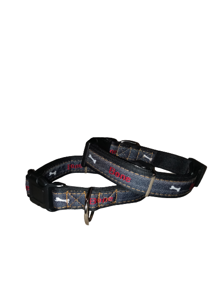 1in wide neoprene and denim dog bone collar med/large