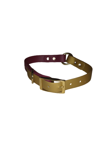Wine and gold 1in wide 2tone biothane collar small to xxl