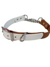 Load image into Gallery viewer, White and tan biothane martingale collar 1in wide strap small to xxl

