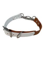 Load image into Gallery viewer, White and tan biothane martingale collar 1in wide strap small to xxl
